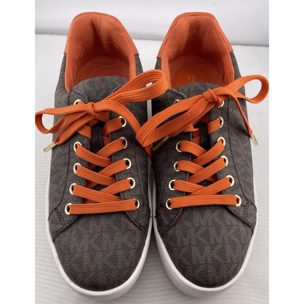 Michael Kors Womens Size 5.5 Lace Up MK Signature Brown‎ Sneakers Shoes Fall 🍁